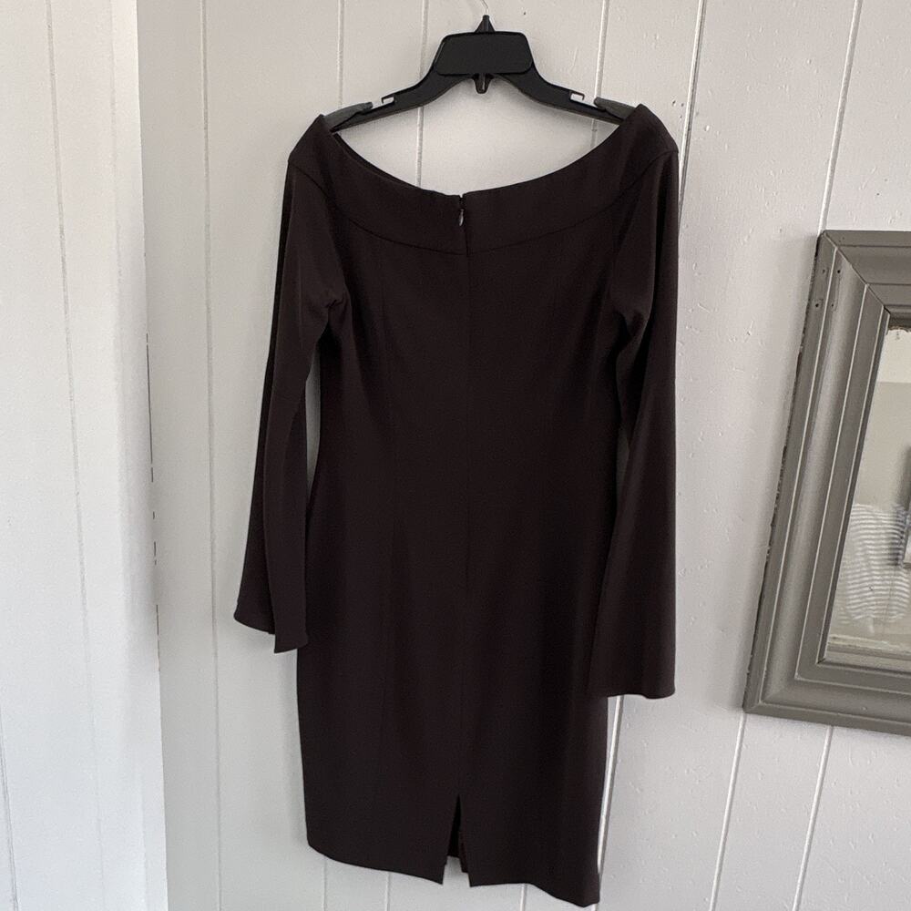 Tom and Linda Platt Brown Solid Boat Neck Sheath Knee Dress Zip Size 8 - Picture 6 of 9